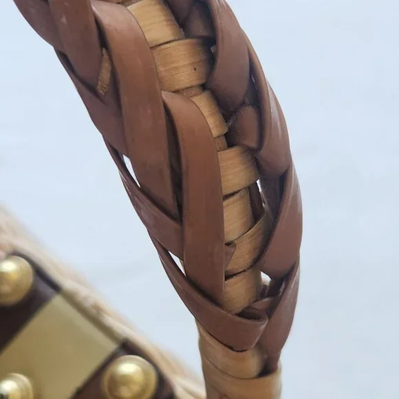 Vintage 1960's Woven Plastic Wicker Handbag Purse Leather Retro Cottagecore Cute - Picture 7 of 16